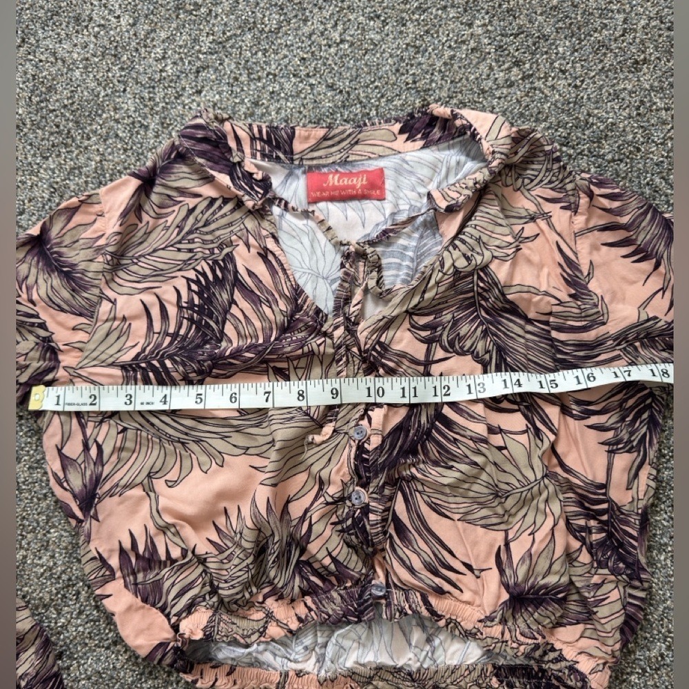 Maaji Unicorn Skies Crop Top Bell Sleeves pink orange blouse size large - Picture 4 of 7